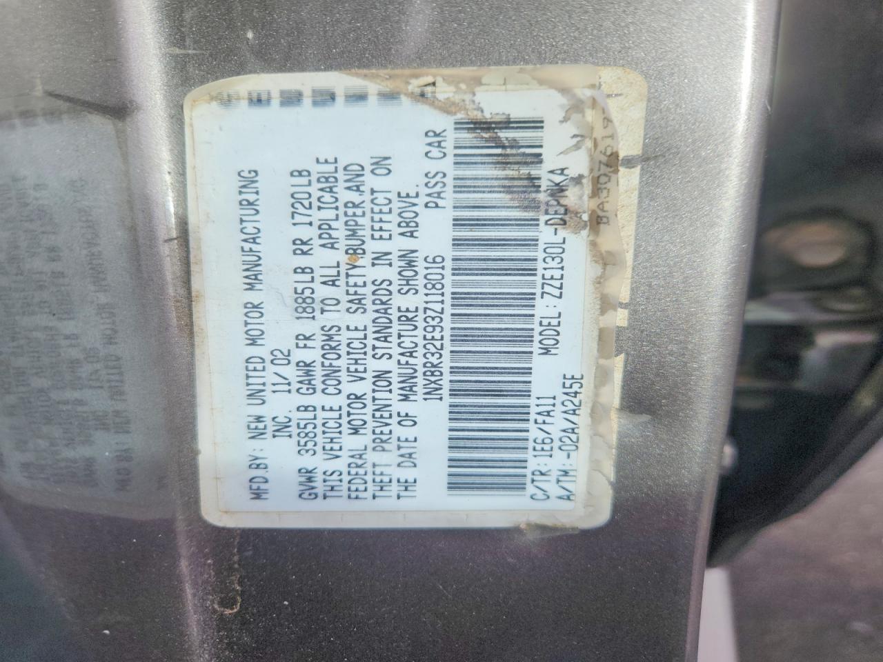 2003 TOYOTA COROLLA CE photo 12
