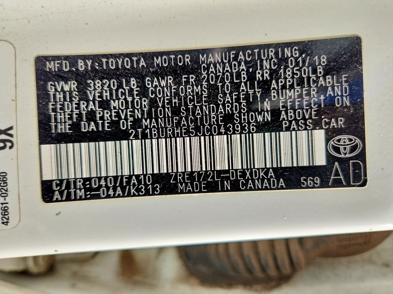 2018 TOYOTA COROLLA L photo 12