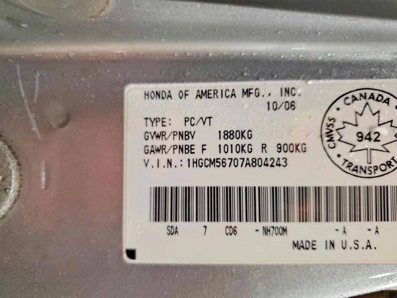 2007 HONDA ACCORD EX photo 12