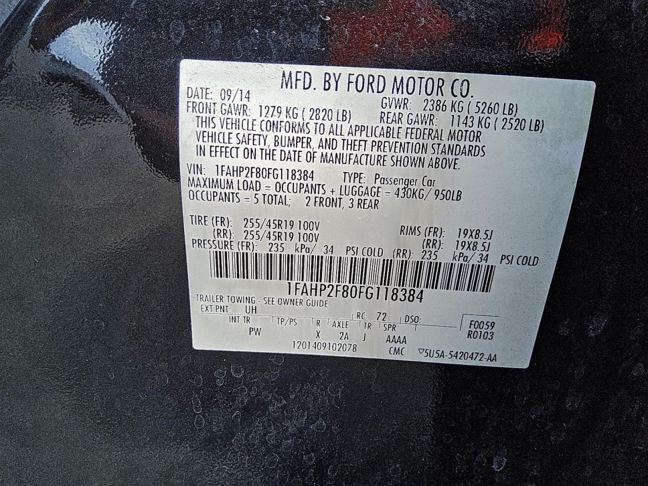2015 FORD TAURUS LIMITED photo 12