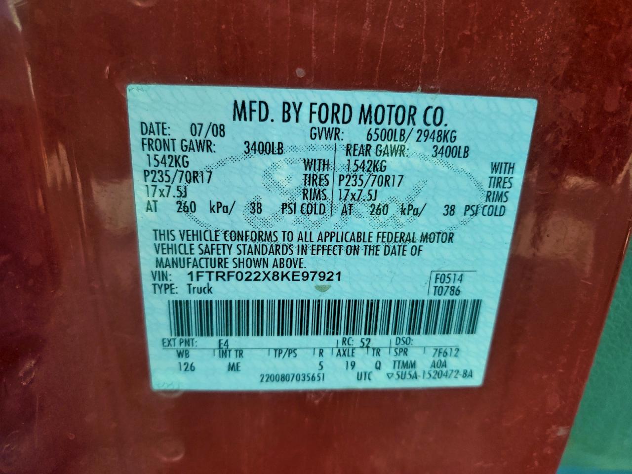 2008 FORD F150 photo 12