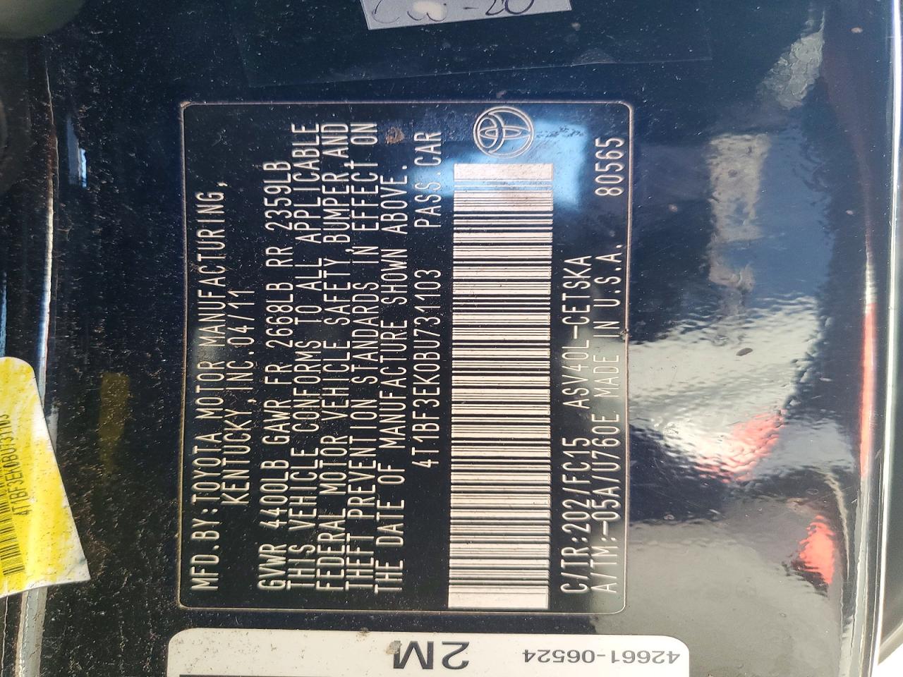 2011 TOYOTA CAMRY BASE photo 13