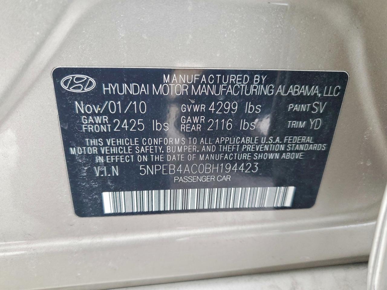 2011 HYUNDAI SONATA GLS photo 12