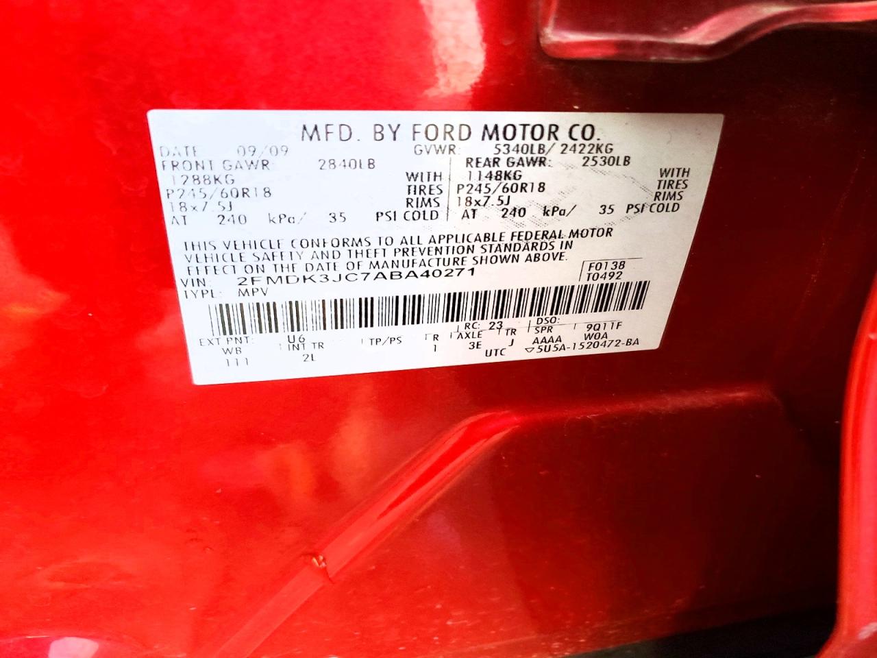 2010 FORD EDGE SEL photo 13