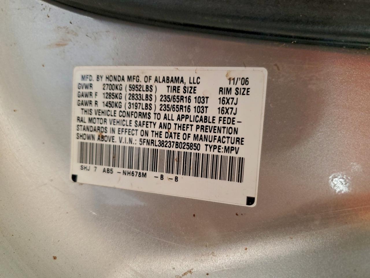 2007 HONDA ODYSSEY LX photo 14