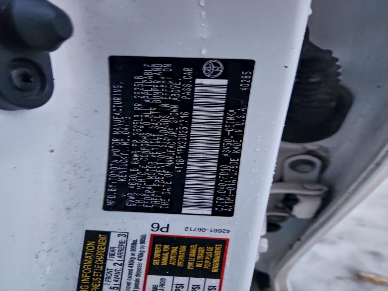 2013 TOYOTA CAMRY L photo 13