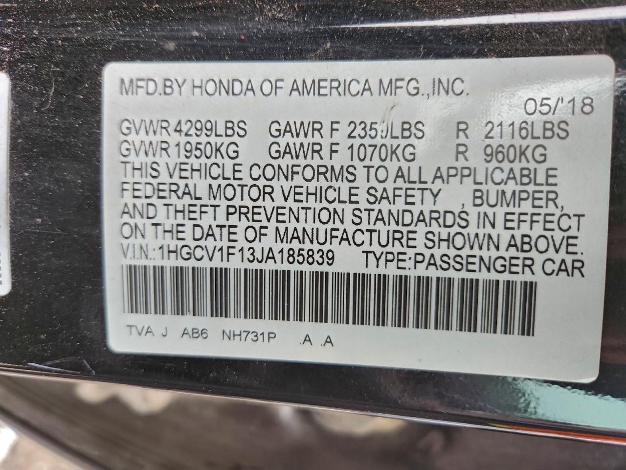 2018 HONDA ACCORD LX photo 13