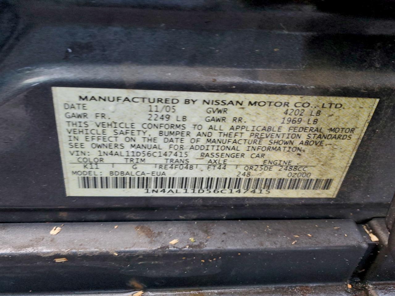2006 NISSAN ALTIMA S photo 12