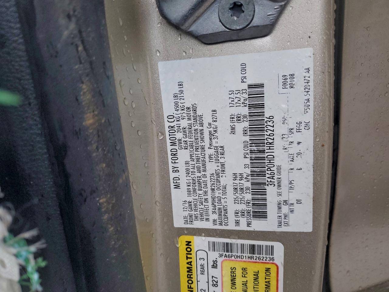 2017 FORD FUSION SE photo 13