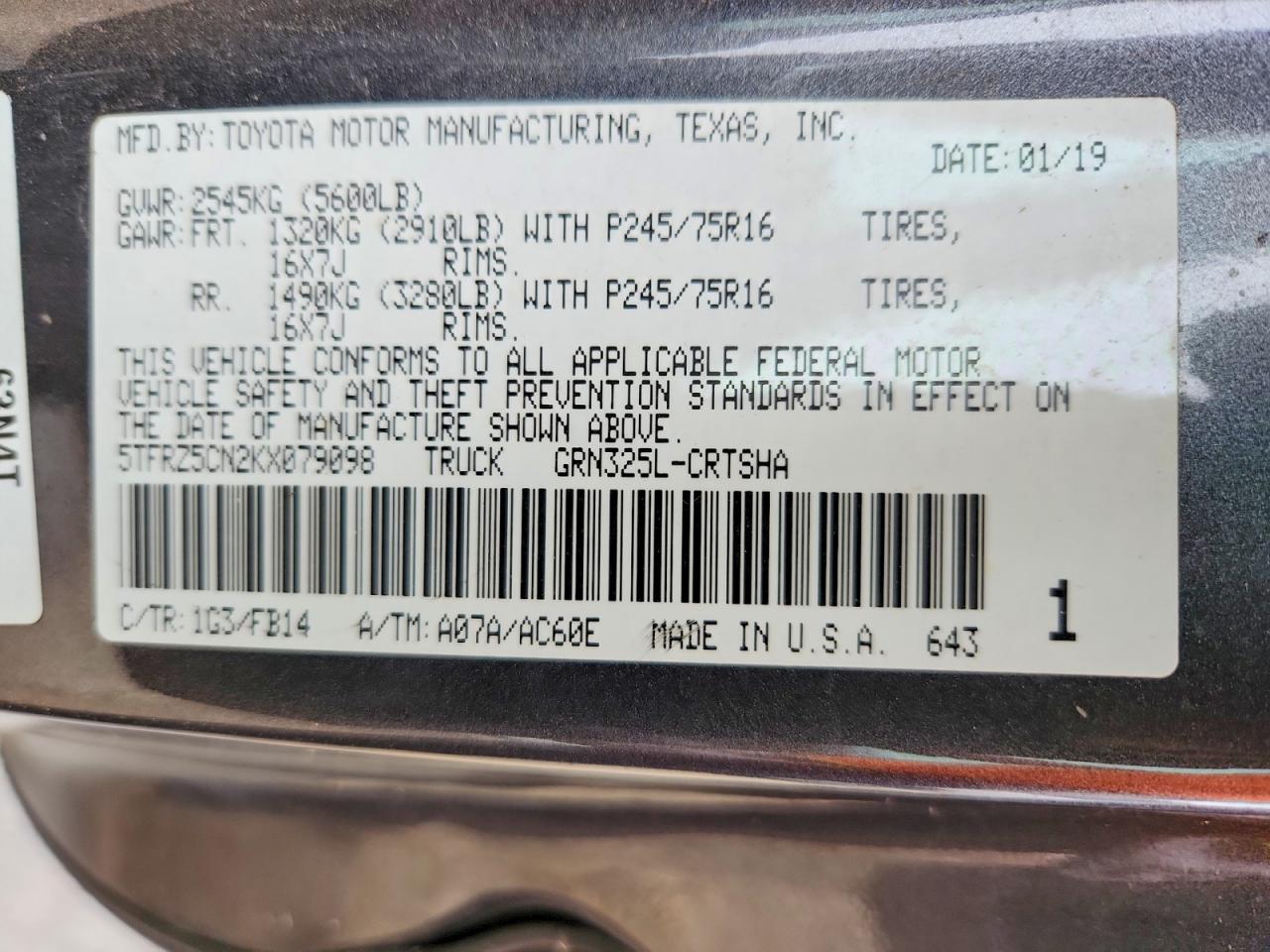2019 TOYOTA TACOMA ACCESS CAB photo 11