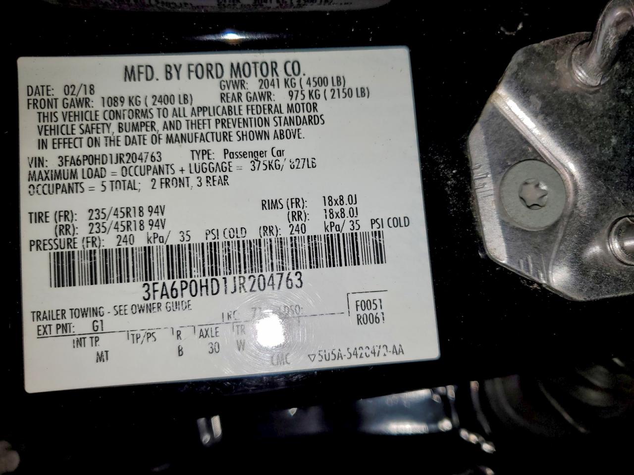 2018 FORD FUSION SE photo 37