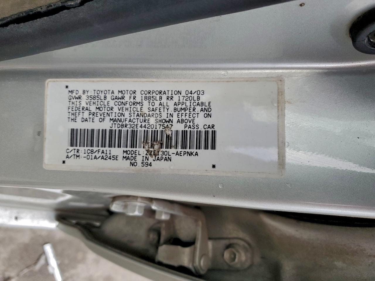 2004 TOYOTA COROLLA CE photo 12