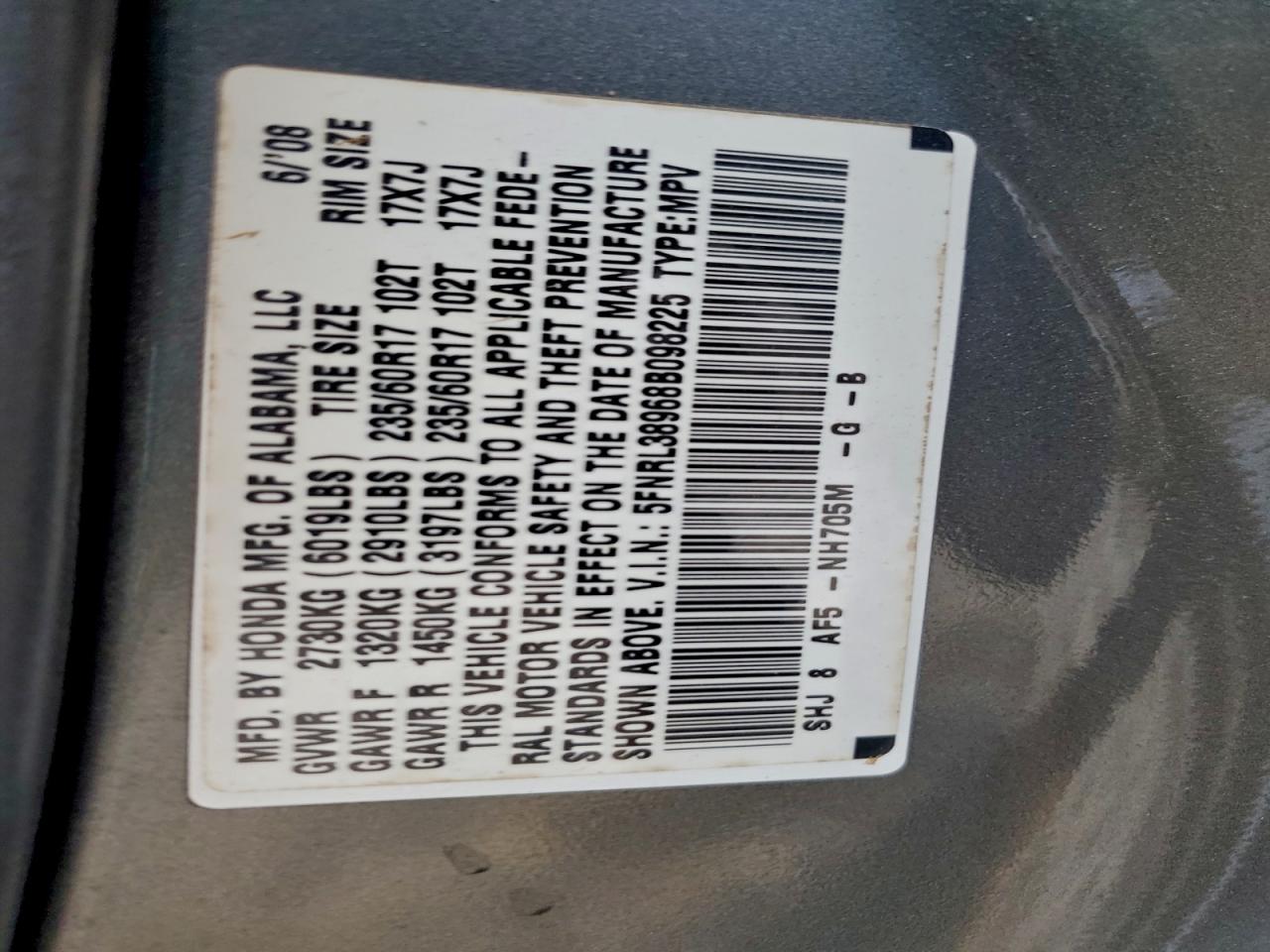 2008 HONDA ODYSSEY TOURING photo 13
