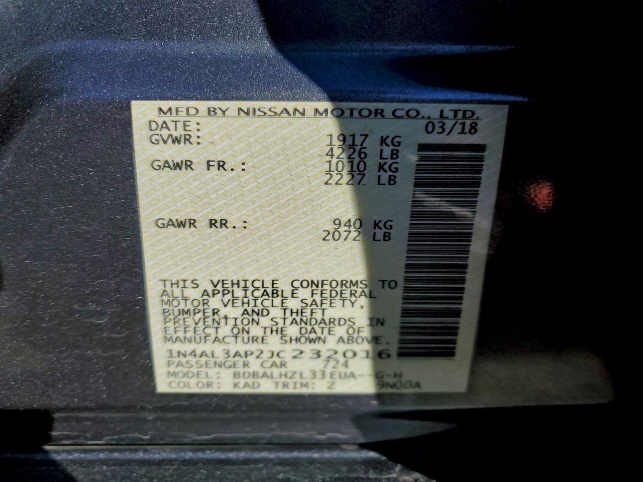 2018 NISSAN ALTIMA 2.5 photo 12