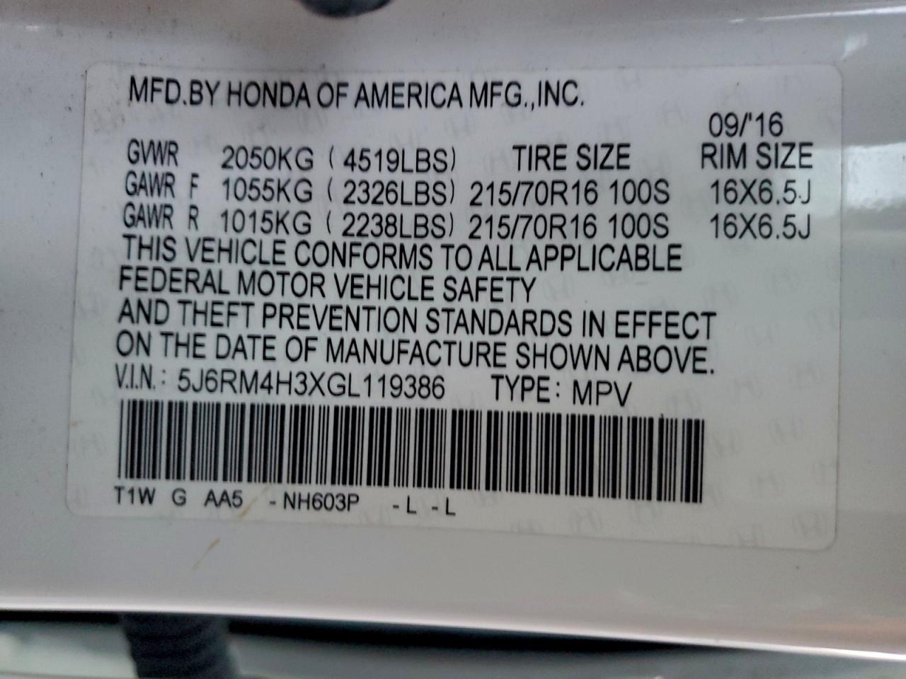 2016 HONDA CR-V LX photo 14