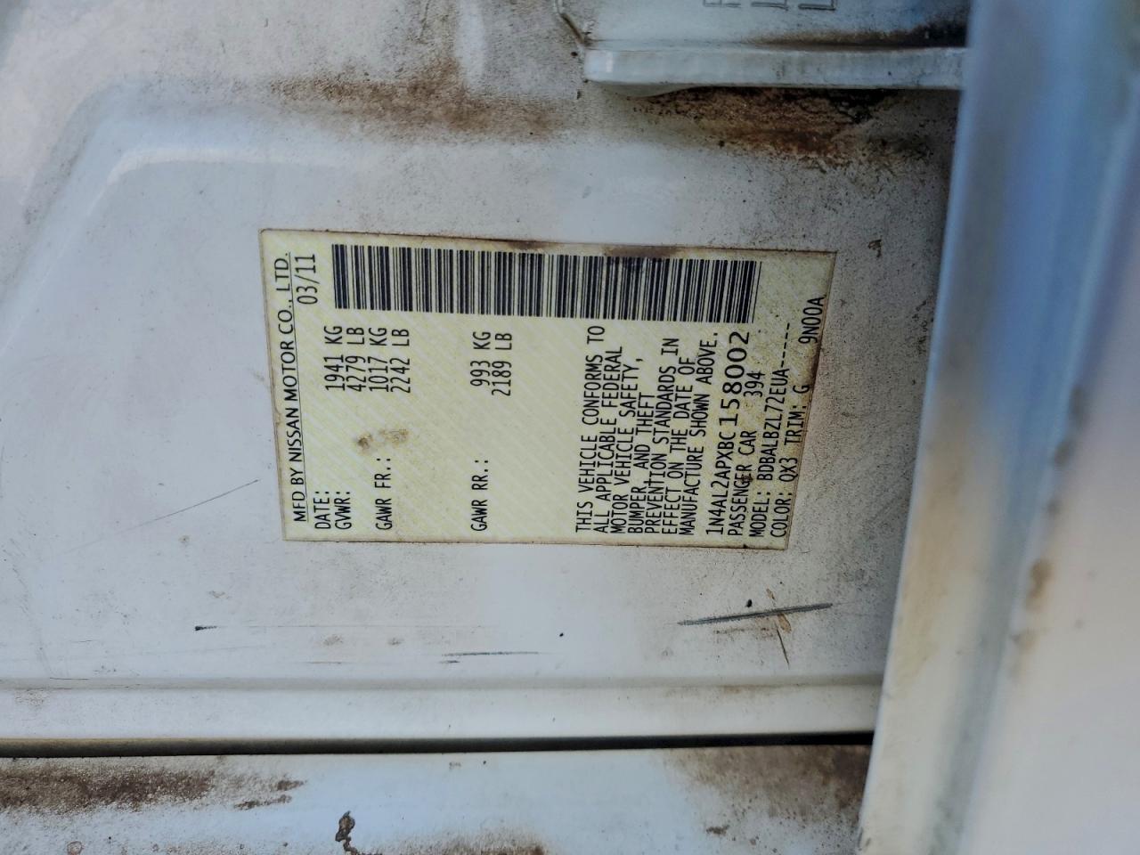 2011 NISSAN ALTIMA BASE photo 13