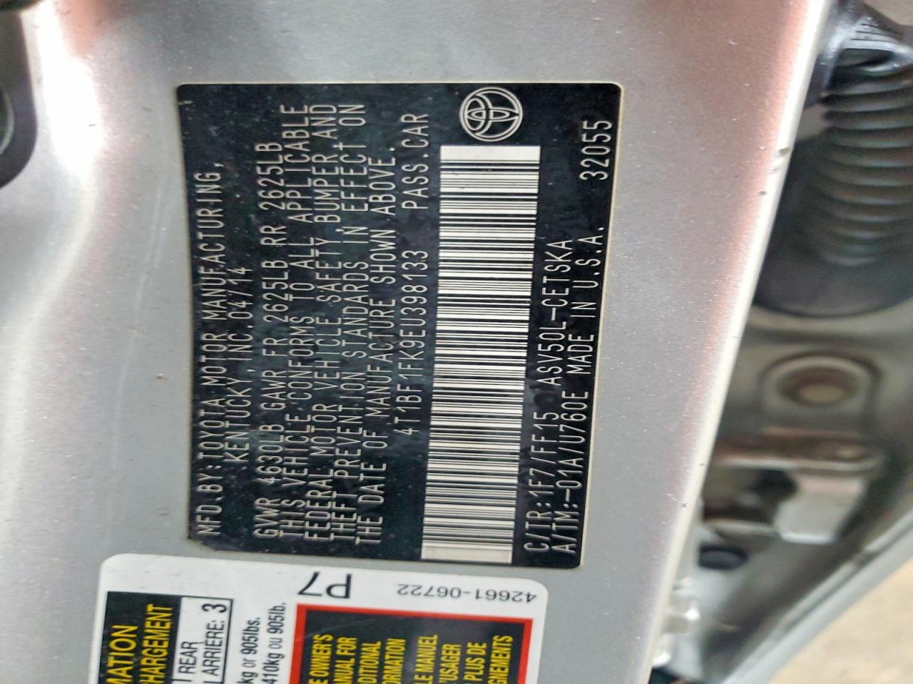 2014 TOYOTA CAMRY L photo 12