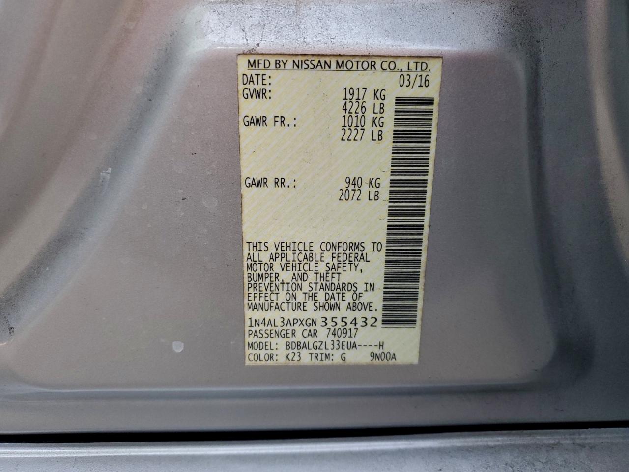 2016 NISSAN ALTIMA 2.5 S photo 13