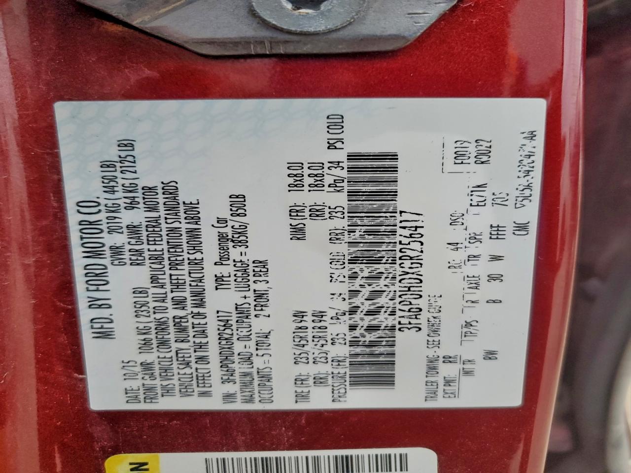 2016 FORD FUSION SE photo 12