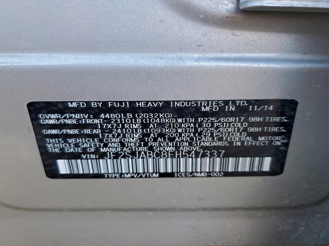 2015 SUBARU FORESTER 2.5I photo 13