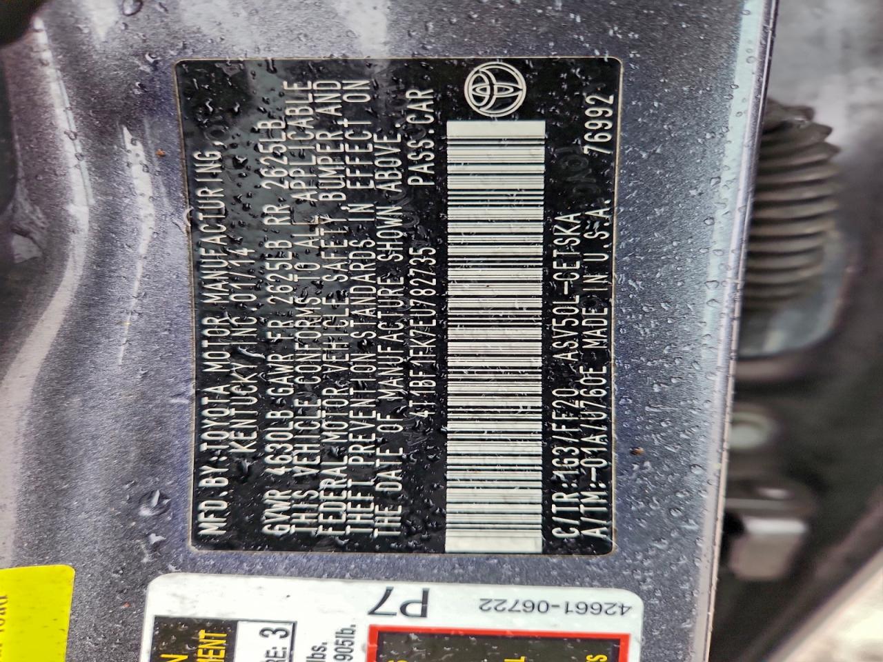 2014 TOYOTA CAMRY L photo 12