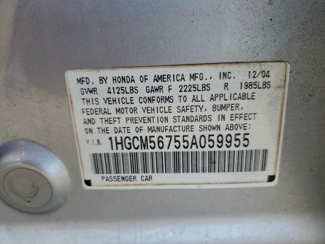 2005 HONDA ACCORD EX photo 12