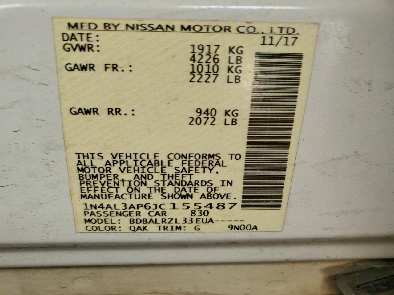 2018 NISSAN ALTIMA 2.5 photo 12