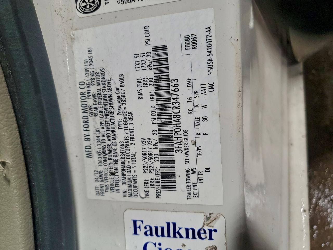 2012 FORD FUSION SE photo 12