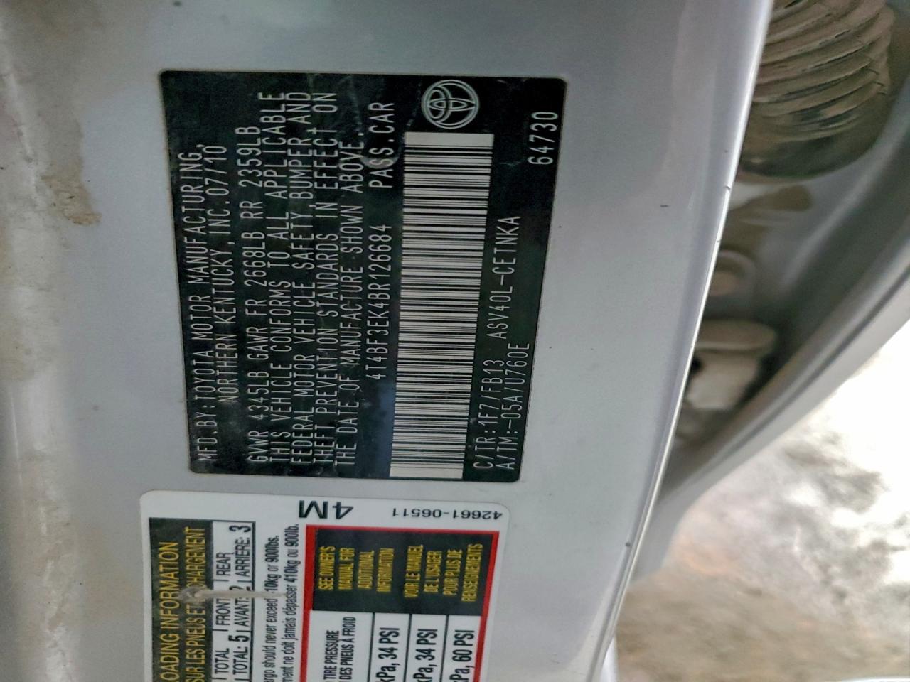 2011 TOYOTA CAMRY BASE photo 12