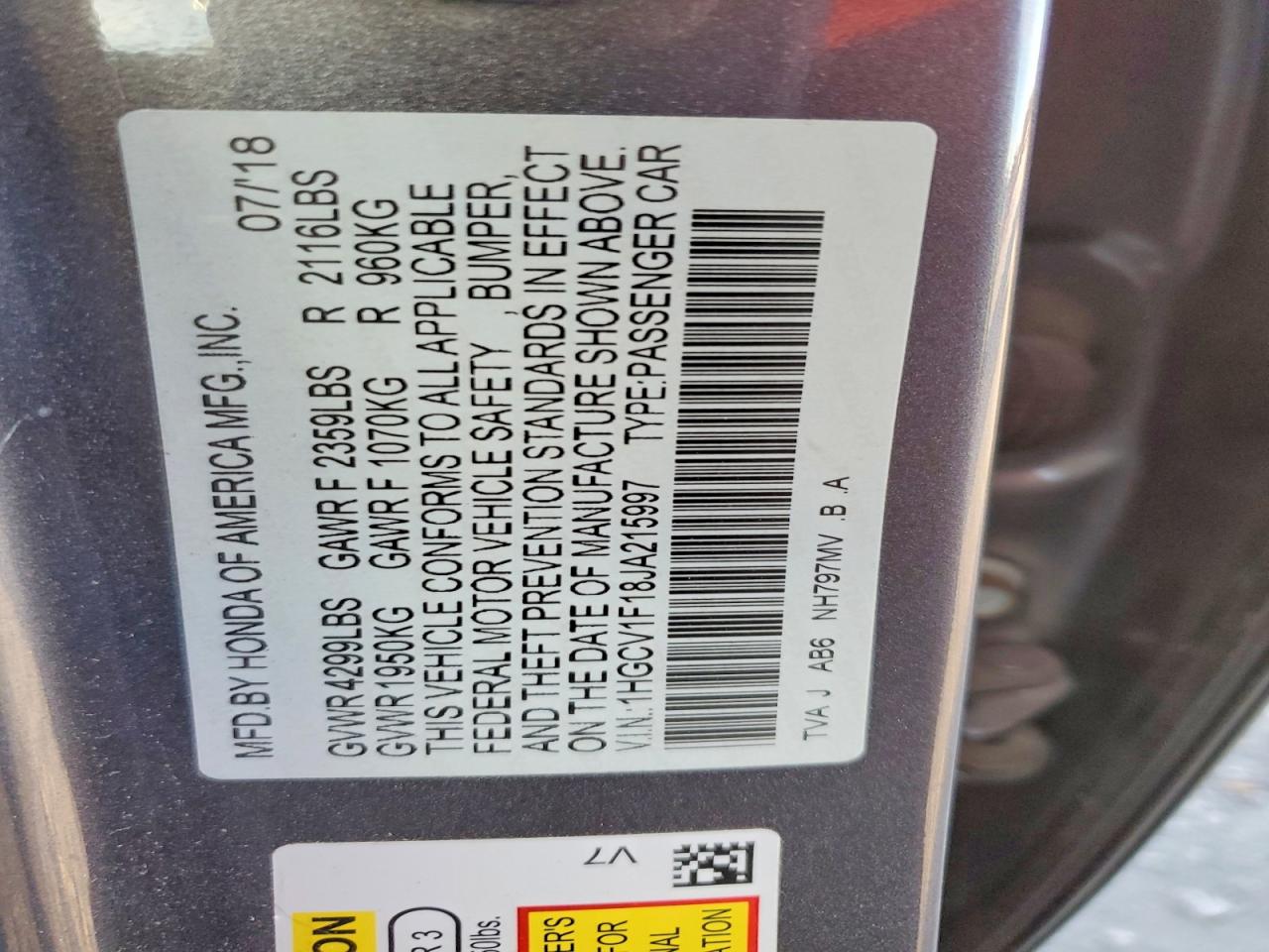2018 HONDA ACCORD LX photo 12