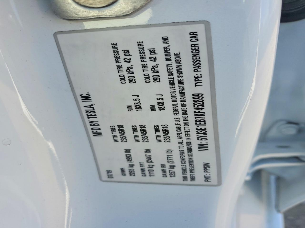 2019 TESLA MODEL 3 photo 12