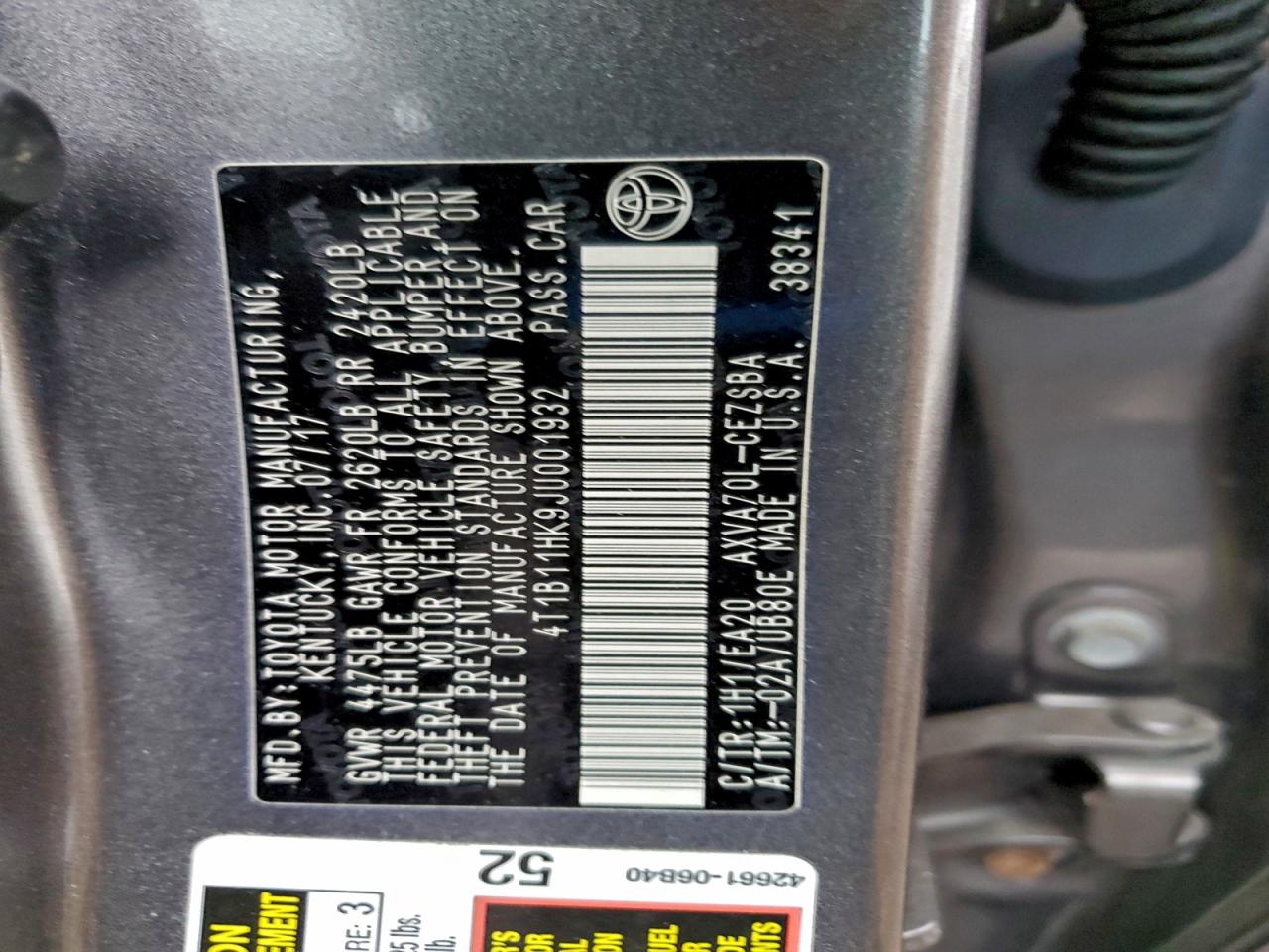 2018 TOYOTA CAMRY L photo 49
