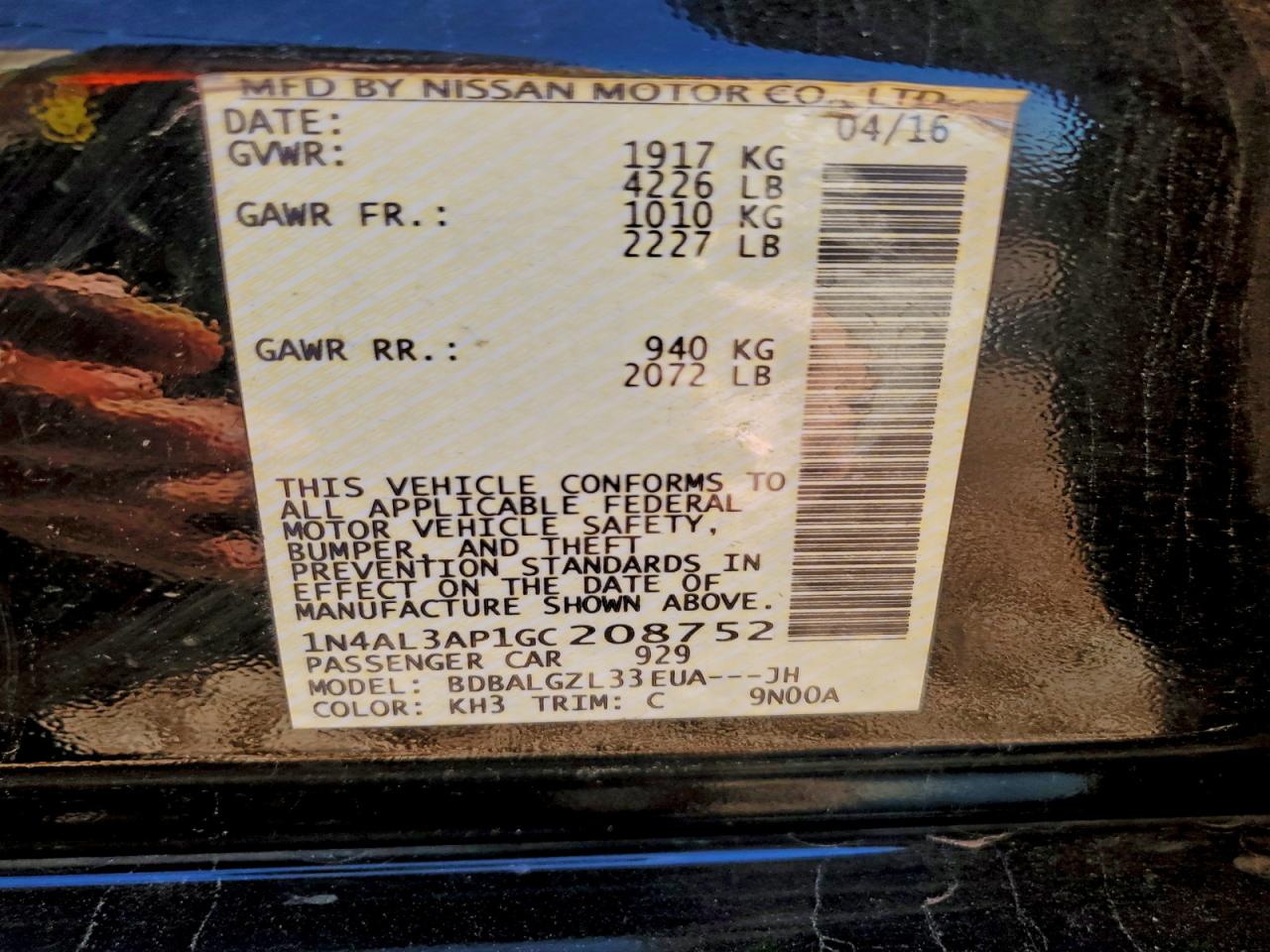 2016 NISSAN ALTIMA 2.5 photo 12