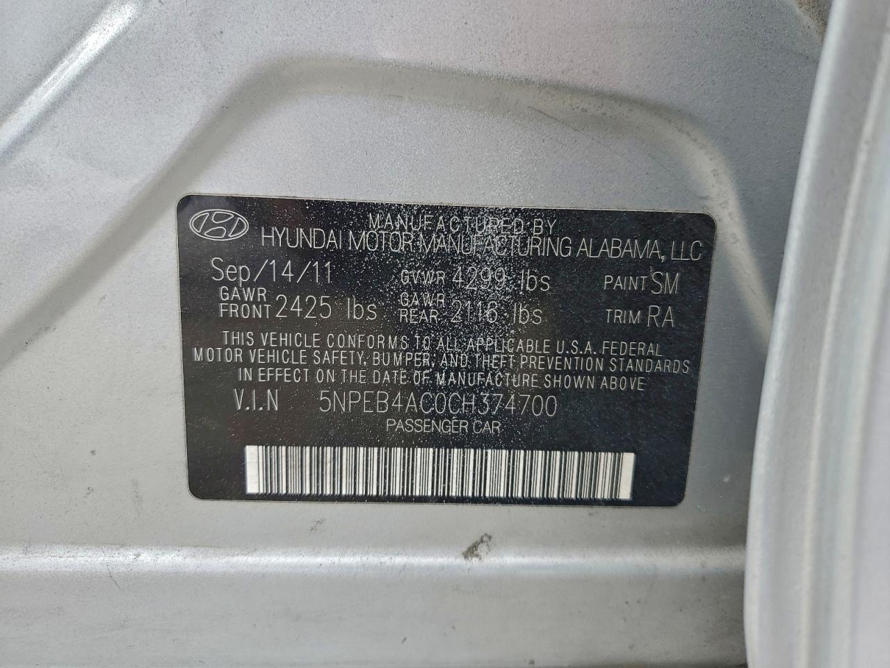 2012 HYUNDAI SONATA GLS photo 12