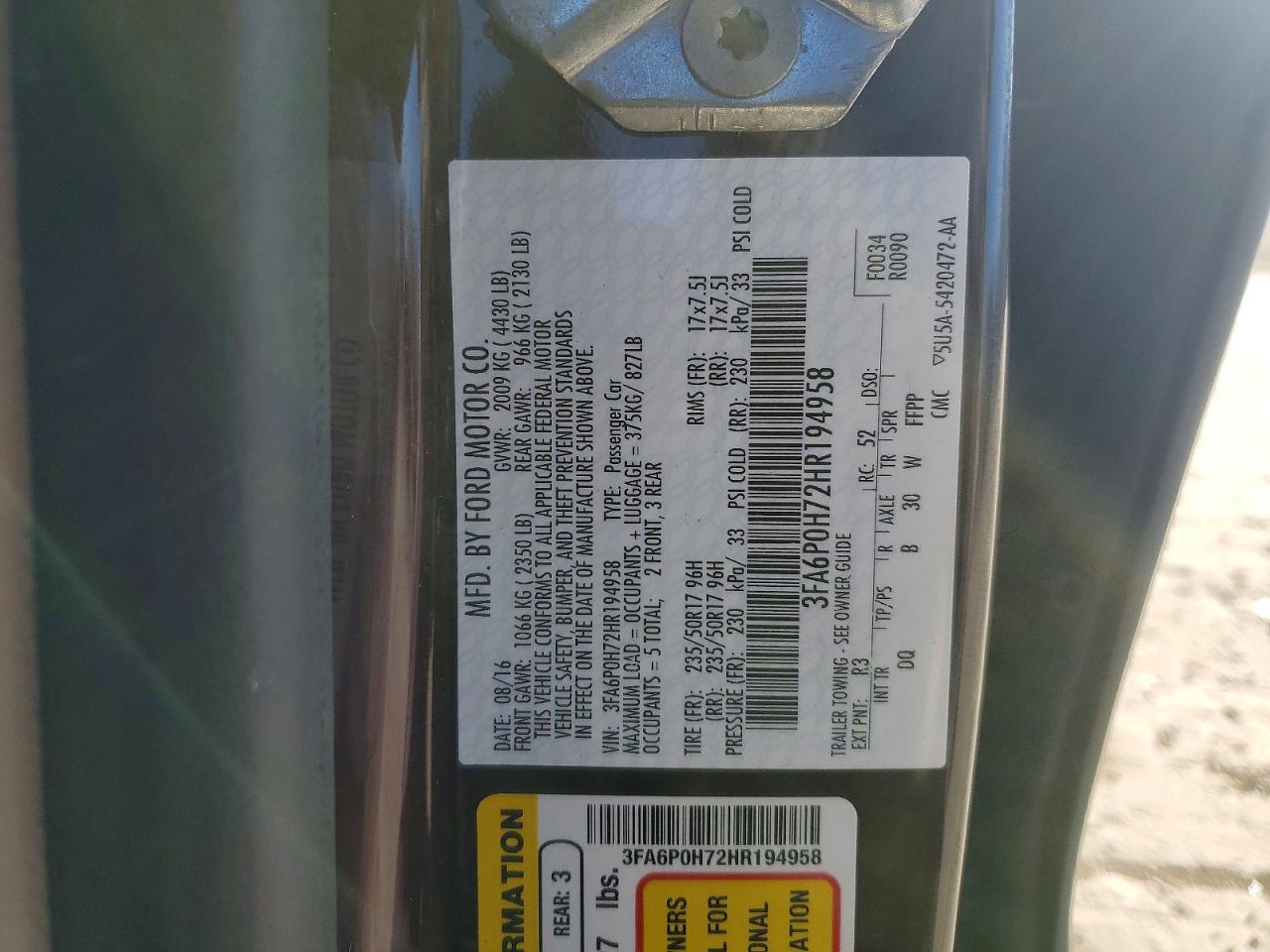 2017 FORD FUSION SE photo 12