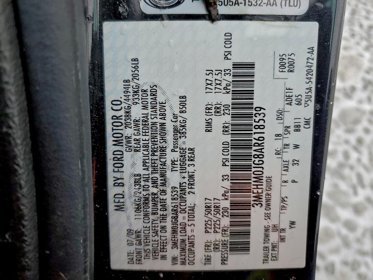 2010 MERCURY MILAN PREMIER photo 12