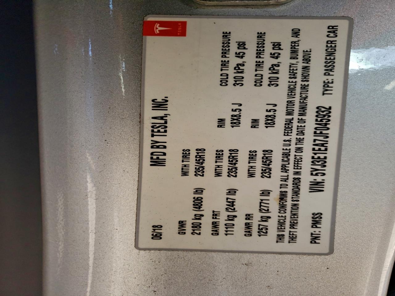 2018 TESLA MODEL 3 photo 12