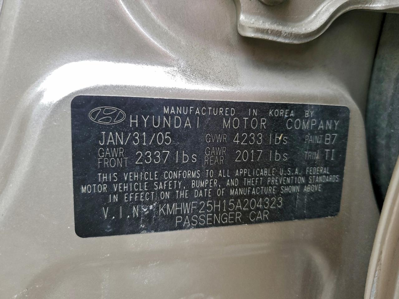 2005 HYUNDAI SONATA GL photo 12