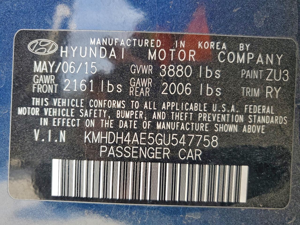 2016 HYUNDAI ELANTRA SE photo 12