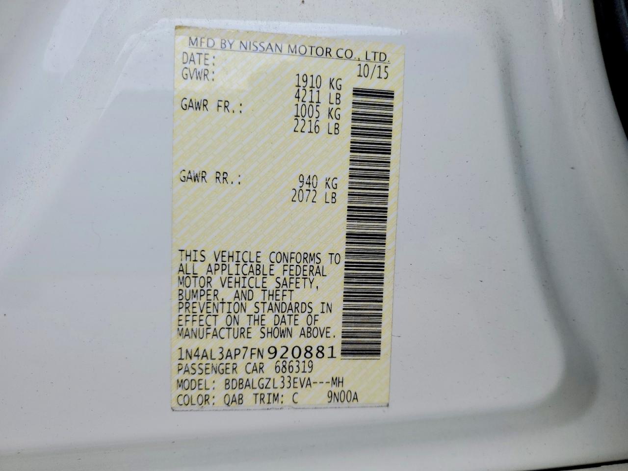 2015 NISSAN ALTIMA 2.5 photo 12