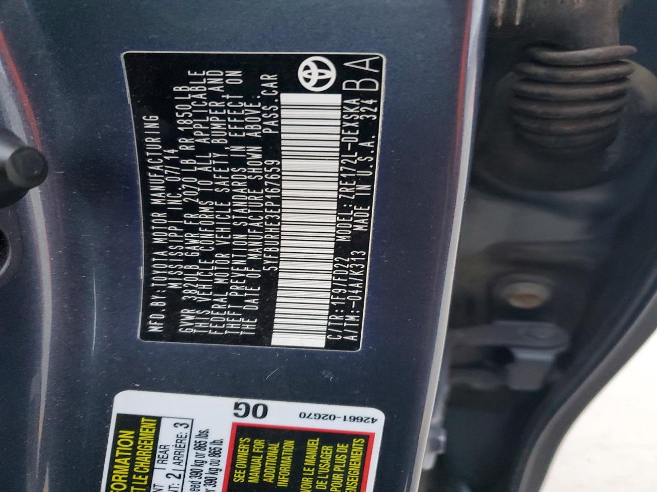 2014 TOYOTA COROLLA L photo 12
