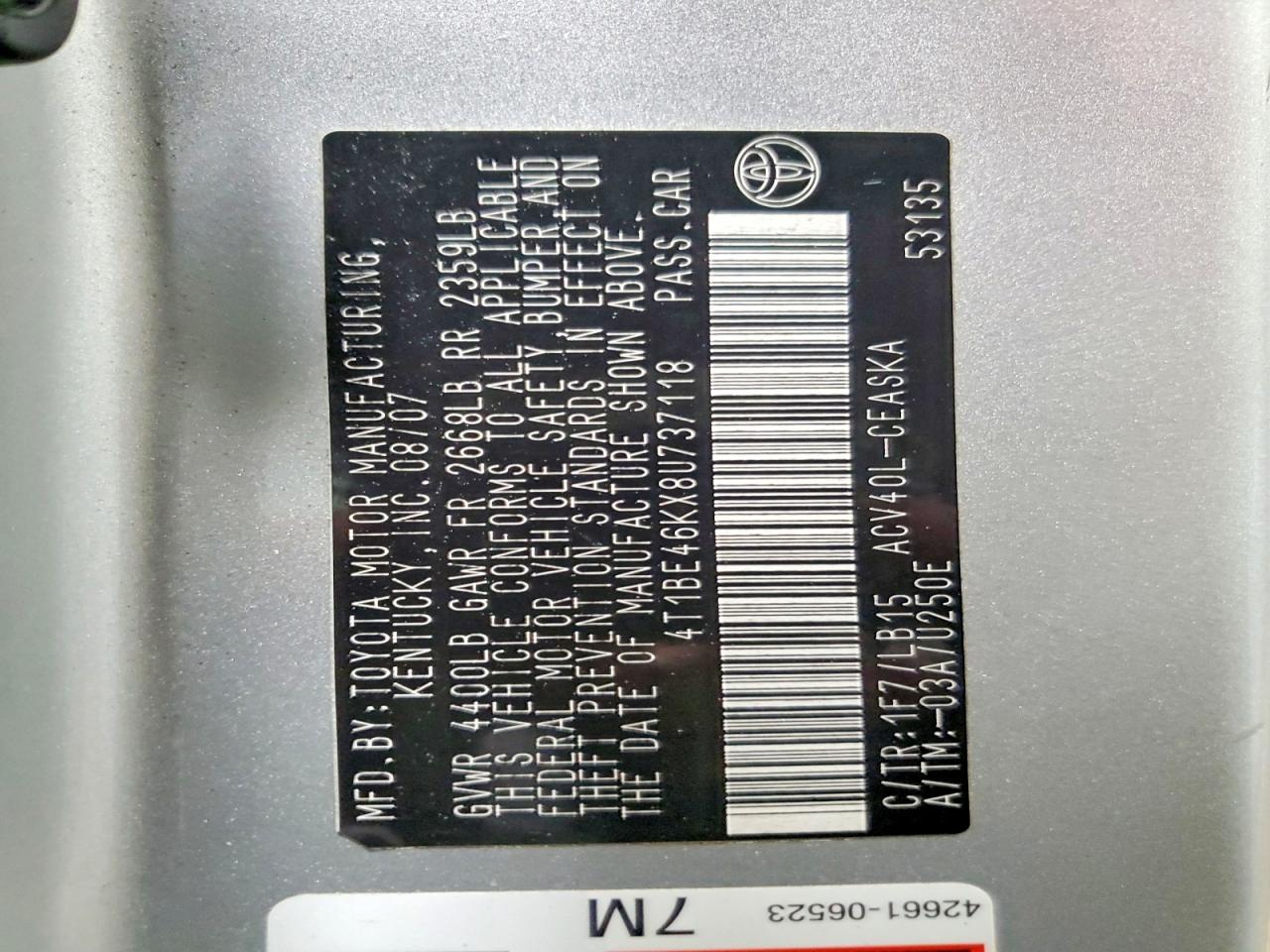 2008 TOYOTA CAMRY SE photo 23