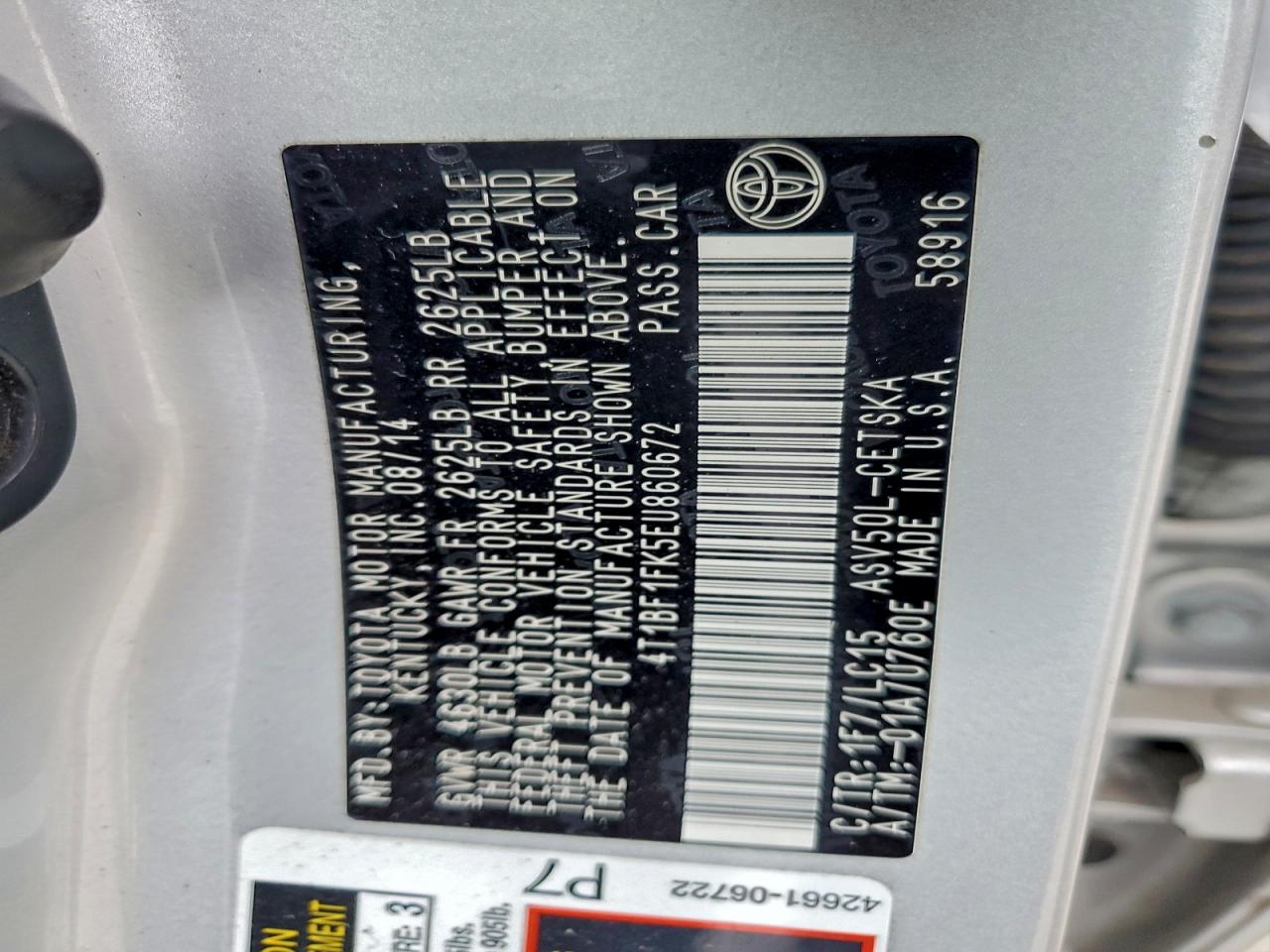 2014 TOYOTA CAMRY L photo 12