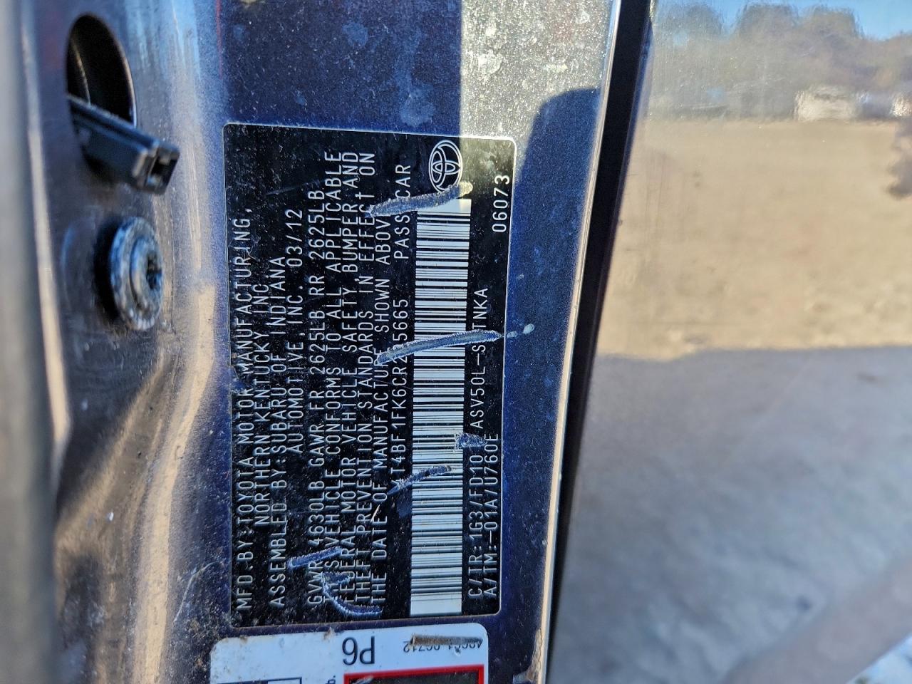 2012 TOYOTA CAMRY BASE photo 12