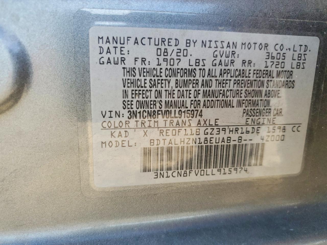 2020 NISSAN VERSA SR photo 12