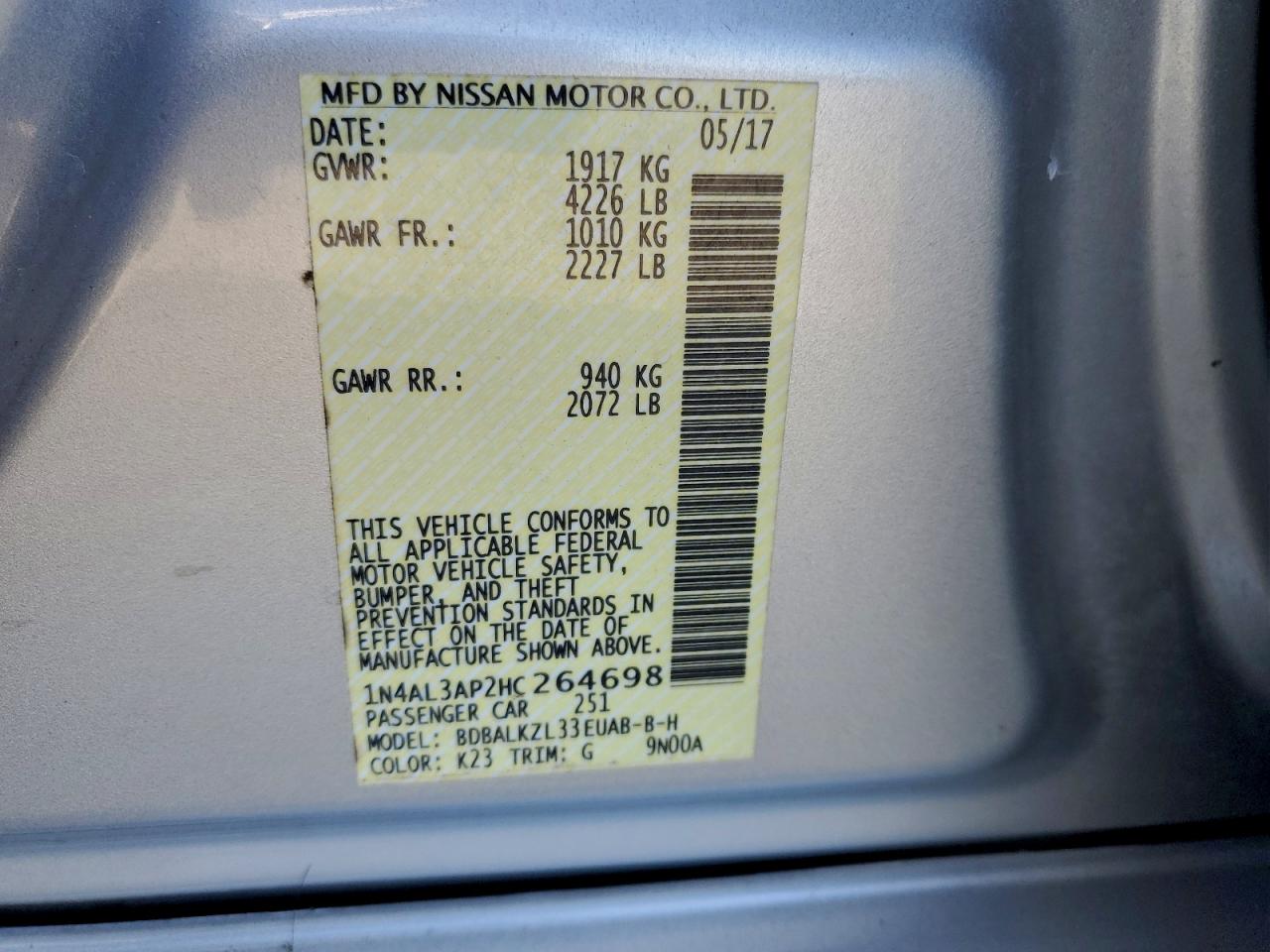 2017 NISSAN ALTIMA 2.5 SV photo 23