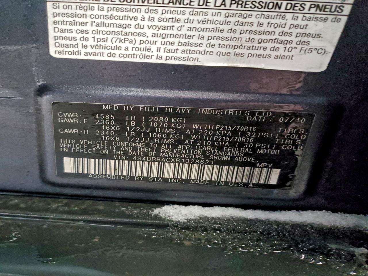 2011 SUBARU OUTBACK 2.5I photo 12