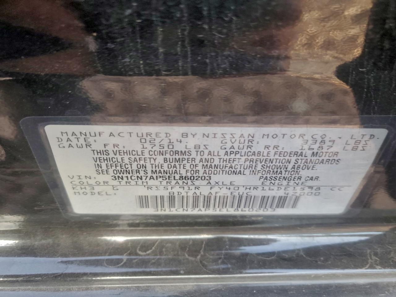 2014 NISSAN VERSA S photo 12