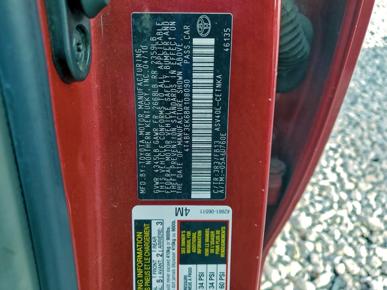 2011 TOYOTA CAMRY BASE photo 12