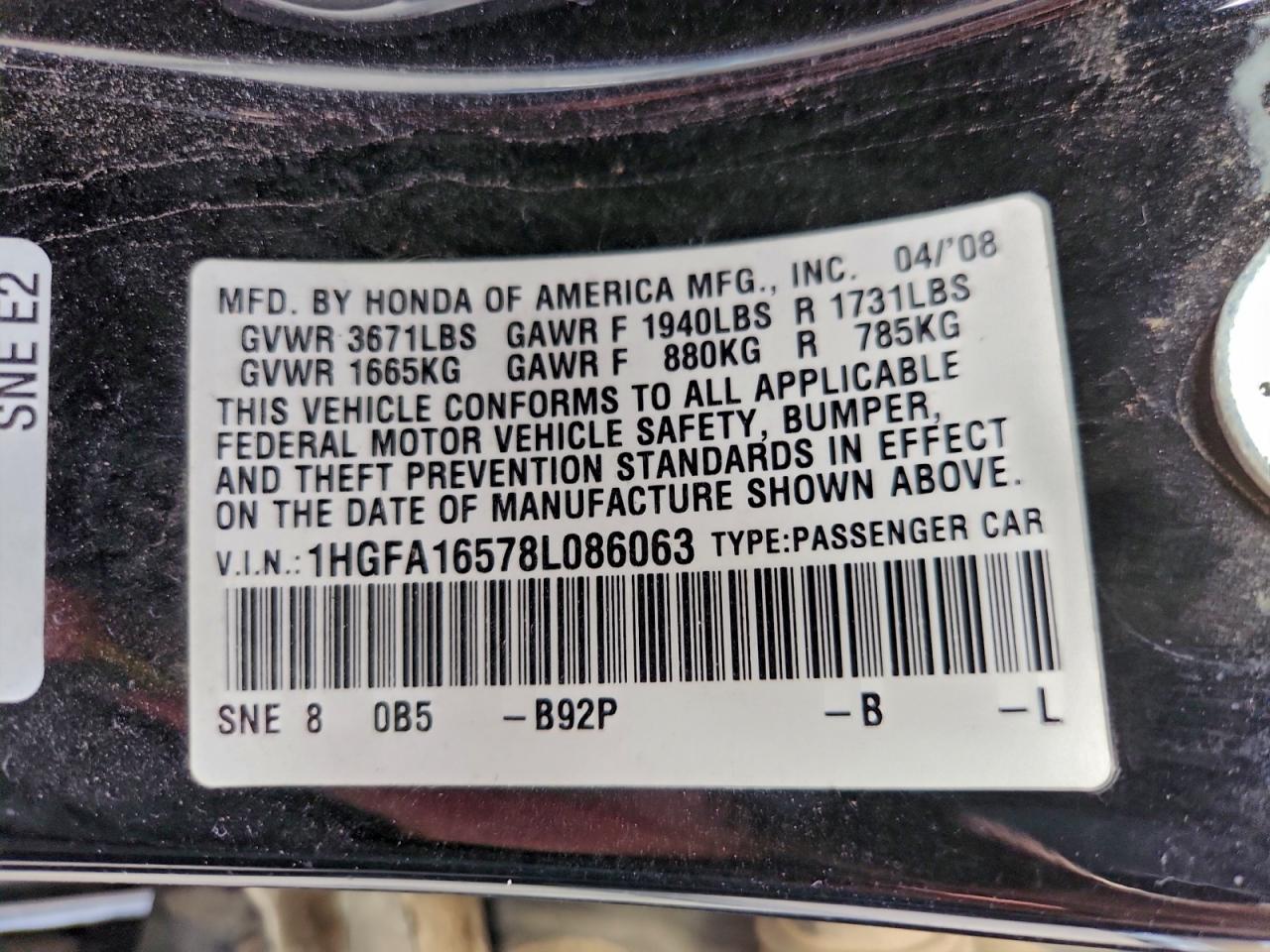 2008 HONDA CIVIC LX photo 12
